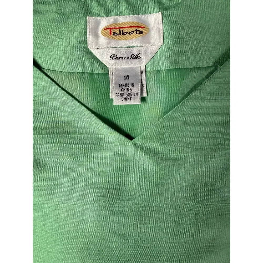 Vintage 90s Talbots Pure Silk Women 16/18 Sage Green Shantung Silk 2 pc Pant Set - Picture 10 of 14